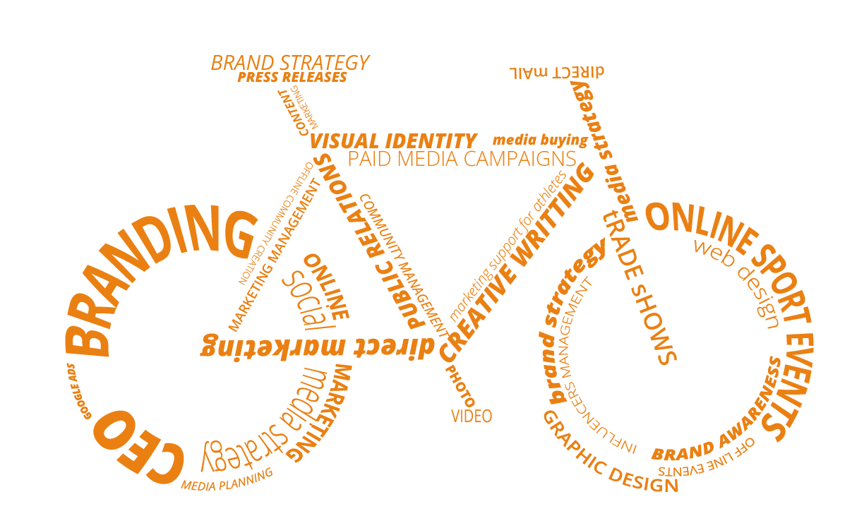 Graphic showing marketing services in a shape of a bicycle
